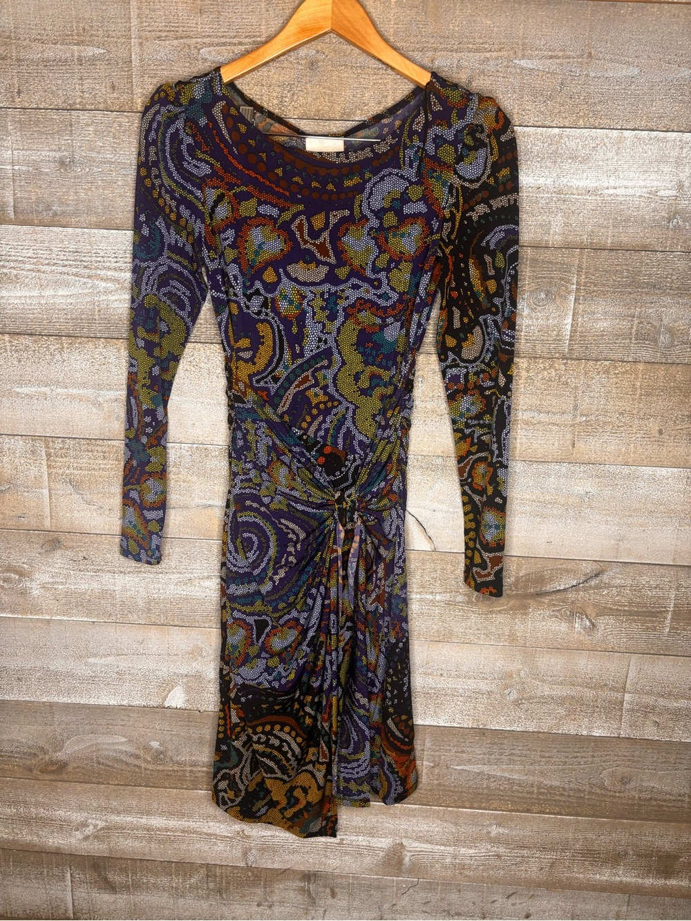 Donna Morgan Long Sleeve boho Paisley Wrap Dress in Multi-Color